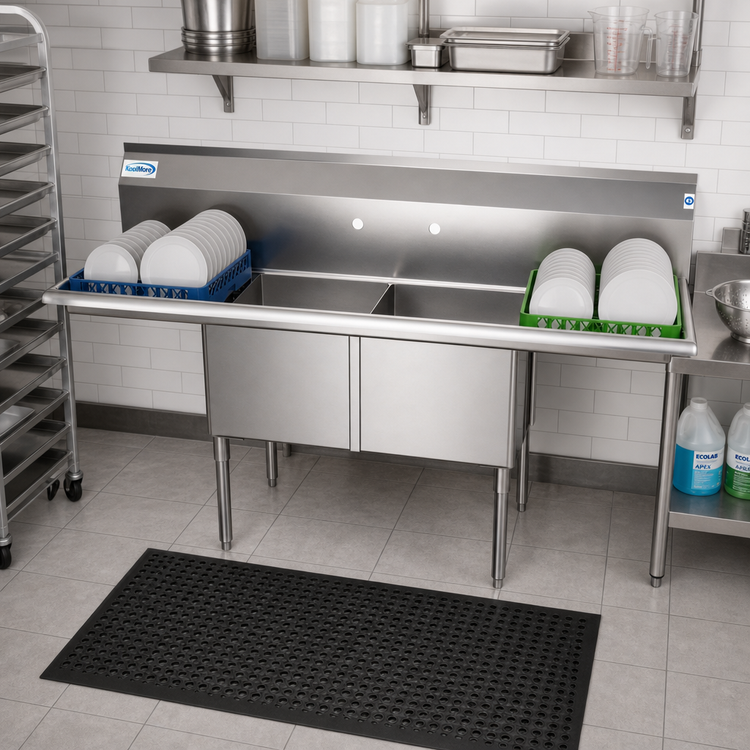 Product image #2 for KoolMore 60 Inch x 21 Inch Commercial 2-Compartment Stainless Steel Sink with Left and Right Drainboards