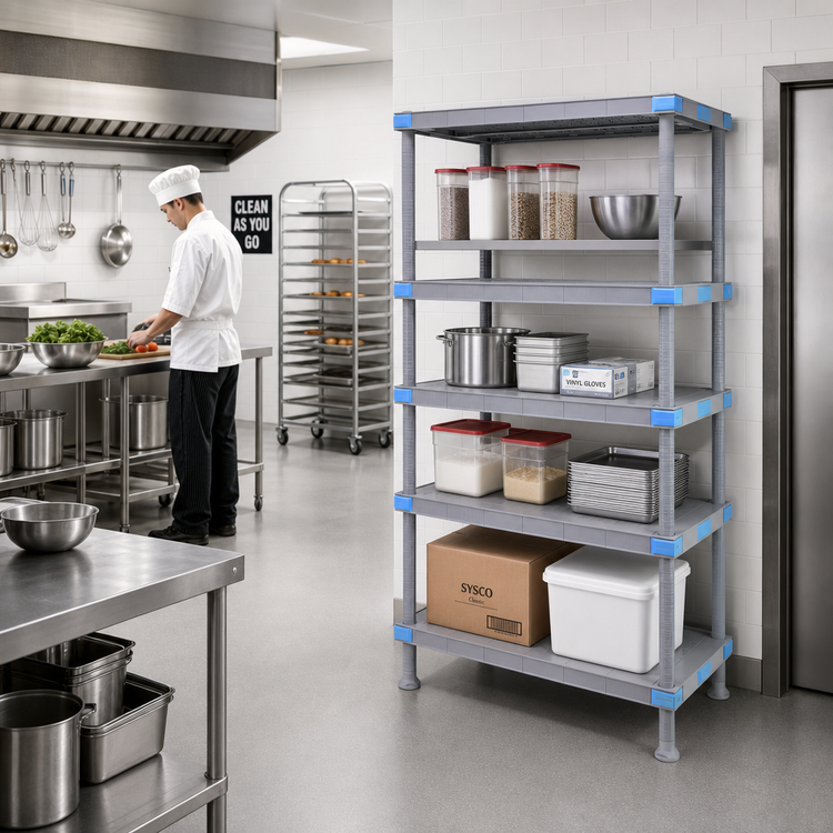 Product image #2 for Millenia 54 Inch Wide x 24 Inch Deep x 86 Inch High Stationary Polymer Shelving Starter Unit with 4 Solid Shelves