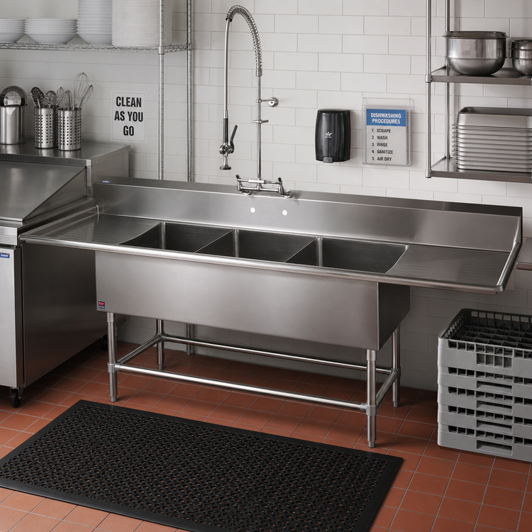 Product image #2 for John Boos Pro-Bowl 3-Compartment Stainless Steel Sink with Left and Right Drainboards, 111-1/4 Inches Wide