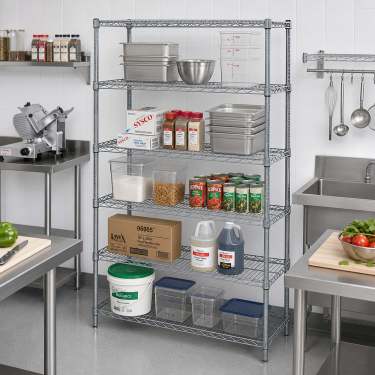 Product image #2 for Quantum 5-Shelf Stationary Wire Shelving Starter Kit, 36"W x 24"D x 63"H, Chrome Plated