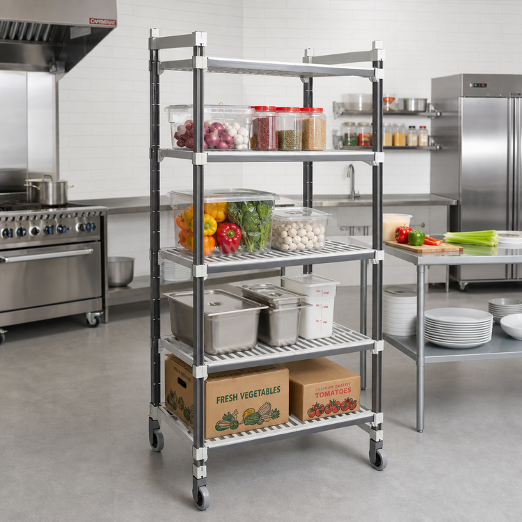 Product image #2 for Cambro Camshelving Elements XTRA 4-Tier Vented High Density Top Rail Mobile Starter Unit, 21 x 54 x 80 Inches
