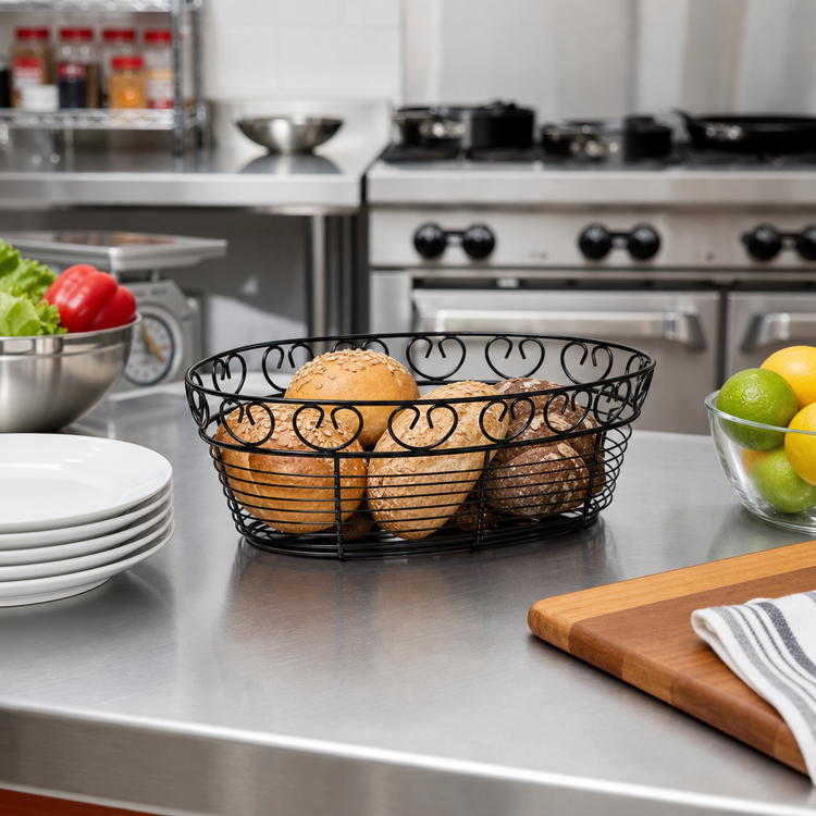 Product image #3 for Winco 10 x 6-1/2 x 3 Inch Oval Black Wire Bread/Fruit Basket