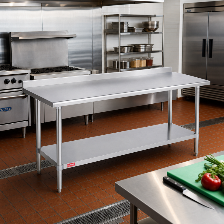 Product image #2 for Duke Stainless Steel Work Table with 1-1/8-Inch Riser, 120 x 36 Inches, Stainless Undershelf