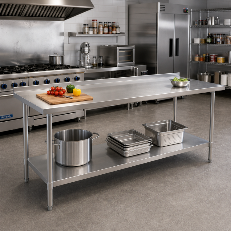 Product image #2 for Eagle Budget Series 108-Inch x 24-Inch 430 Stainless Steel Work Table with 1-1/2 Inch Rear Upturn and Adjustable Undershelf