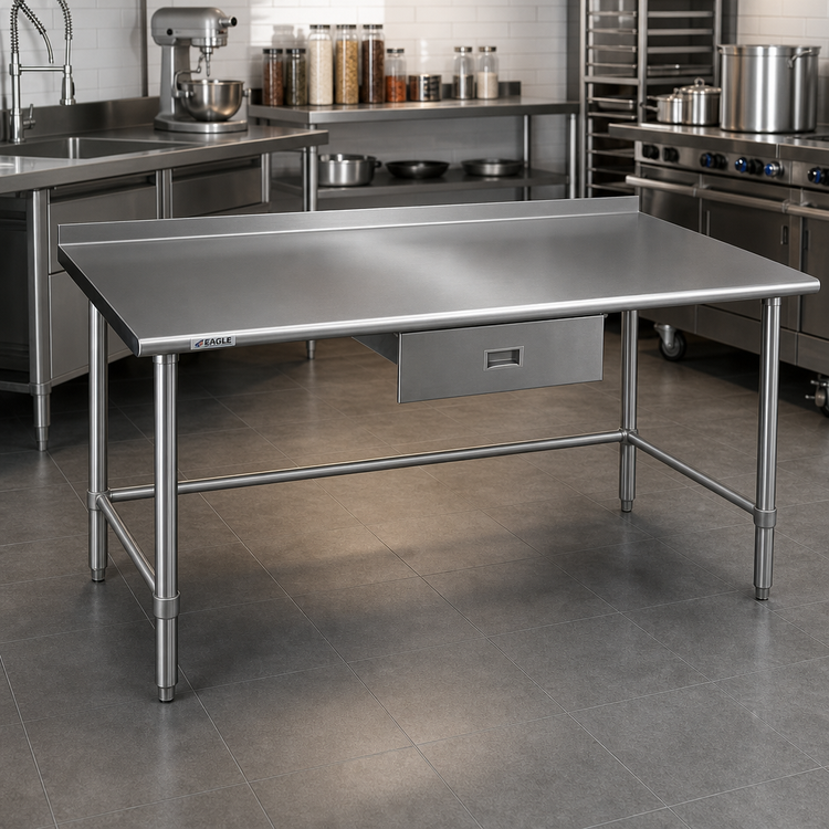 Product image #2 for Eagle Group Budget Series 48" x 36" Stainless Steel Work Table with 1-1/2" Rear Up-Turn and Open Base
