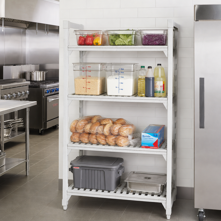 Product image #3 for Cambro Camshelving Premium 4-Shelf Vented Stationary Starter Unit, 18 x 60 x 72 Inches, Speckled Gray