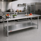 Thumbnail image #2 for Duke Manufacturing 314S-36108 Stainless Steel Cocktail Station Work Table, 108 x 36 x 36 Inches, 14-Gauge 300-Series Top, Undershelf, No Backsplash