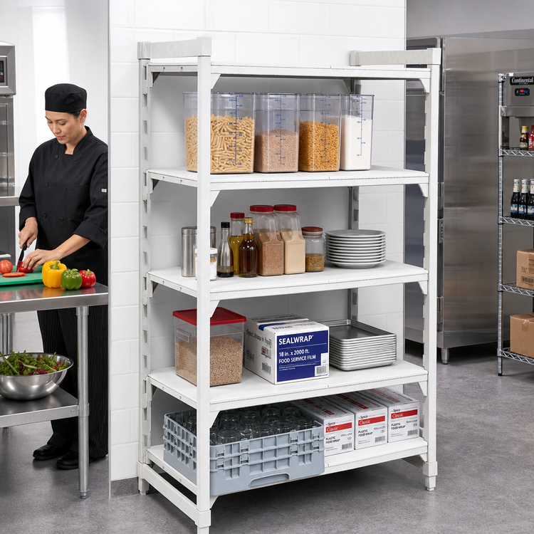 Product image #3 for Cambro Camshelving Premium 21-Inch Deep 72-Inch Long 84-Inch High 4-Tier Solid Stationary Starter Shelving Unit