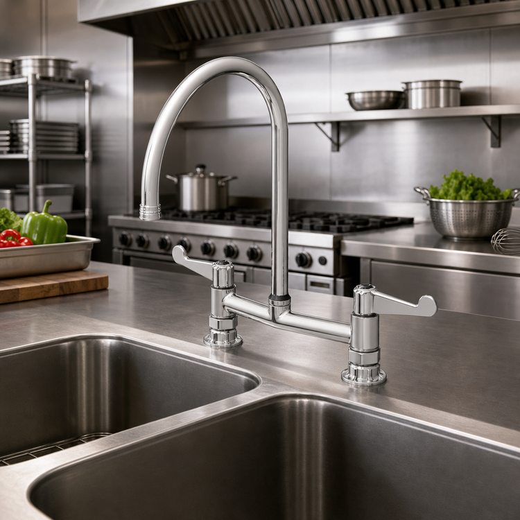 Product image #2 for Equip 8-Inch Centers Deck Mount Mixing Faucet with 9-Inch Swivel Gooseneck and Wrist Handles