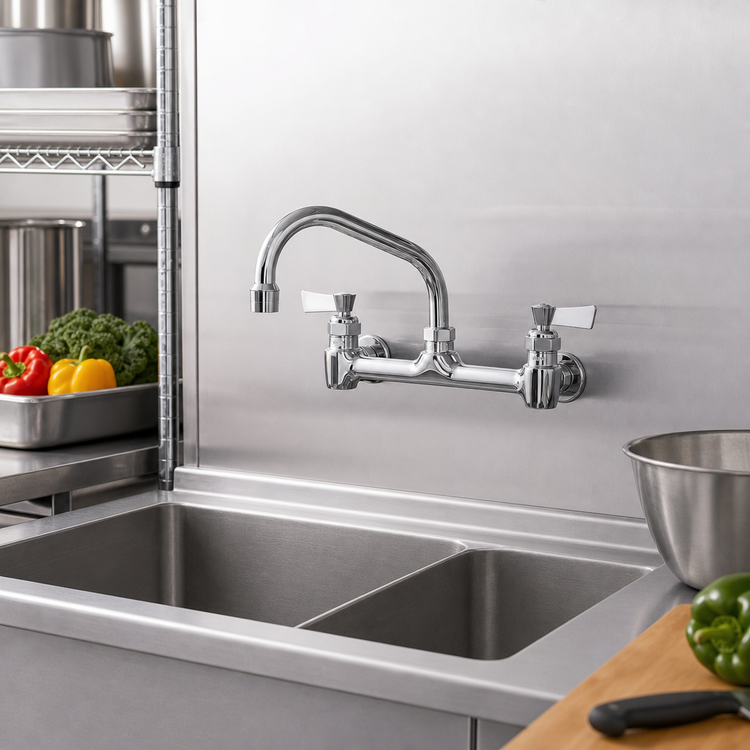 Product image #2 for Fisher Commercial Brass Backsplash Faucet with 8-Inch Centers, 12-Inch Swing Spout and Lever Handles