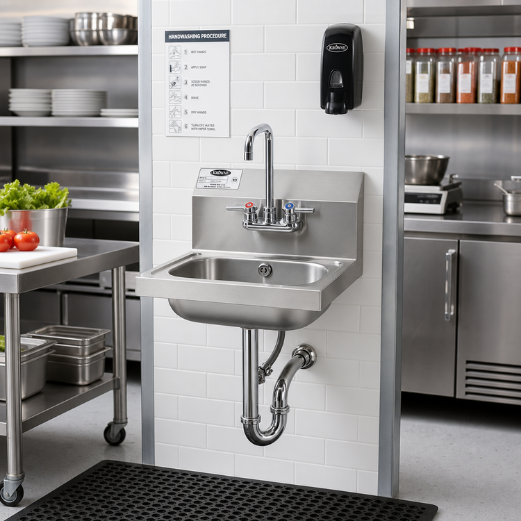 Product image #2 for Krowne Wall-Mounted Stainless Steel Hand Sink with Gooseneck Faucet and Backsplash