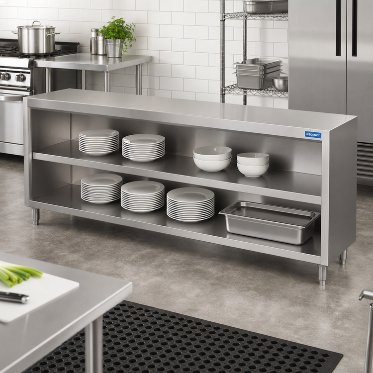 Product image #2 for Open Front Stainless Steel Dish Cabinet, Floor Model, 72 Inch Wide x 15 Inch Deep