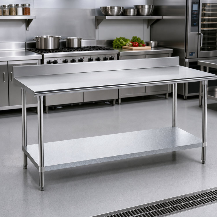 Product image #2 for 120-Inch x 36-Inch Stainless Steel Work Table with 5-Inch Backsplash and Galvanized Undershelf