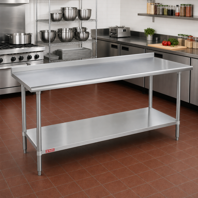 Product image #2 for Duke Supreme 84" x 36" Stainless Steel Work Table with 1-1/8" Straight Riser and Undershelf