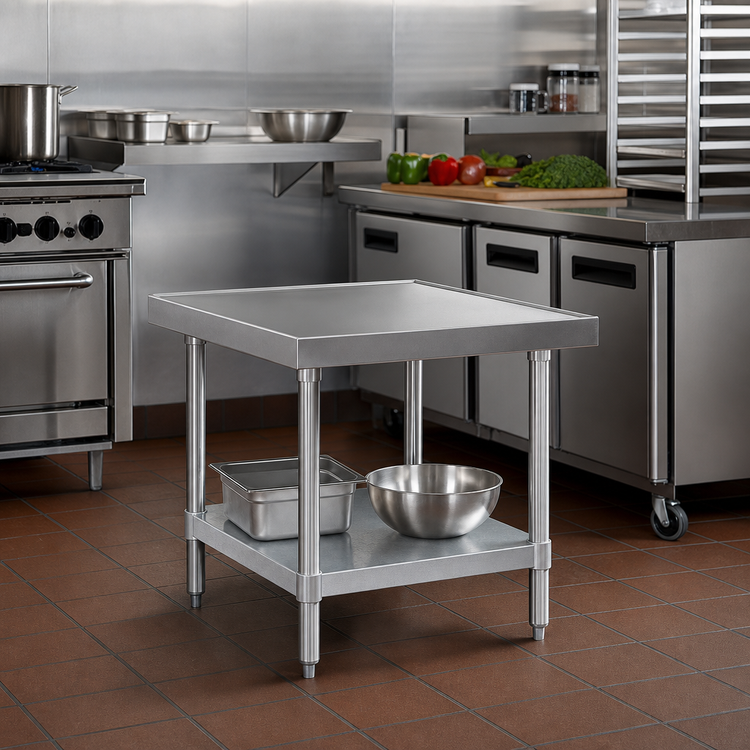 Product image #2 for Advance Tabco Budget Equipment Stand with 430 Stainless Steel Top and Galvanized Adjustable Undershelf, 36 x 30 x 24 Inches