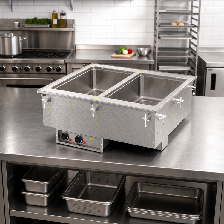 Product image #2 for Vollrath Two-Well Modular Drop-In Hot Food Well with 316 Stainless Steel Wells, Thermostatic Controls, Manifold Drain, 208-240V