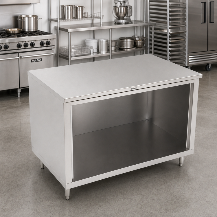 Product image #2 for John Boos 60" x 36" Stainless Steel Open Front Cabinet Base Work Table with Flat Top and Safety Edge