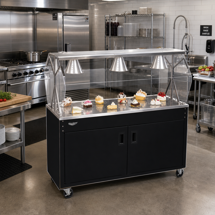 Product image #2 for Vollrath 2-Series Affordable Portable 46-Inch Mobile Utility Station with Storage Doors, Buffet Breath Guard Lights, and Stainless Steel Top