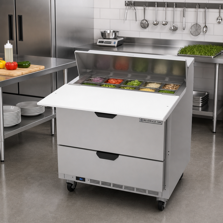 Product image #3 for Beverage Air Sandwich Top Refrigerated Prep Table with 2 Drawers, 36-Inch Wide, 10.01 Cu. Ft.