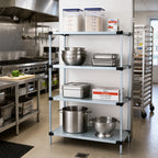 Thumbnail image #2 for Quantum WR74-2130SG Solid Shelving Starter Kit, 4 Shelves, 30"W x 21"D x 74"H, Galvanized Steel Shelves, Chrome Posts