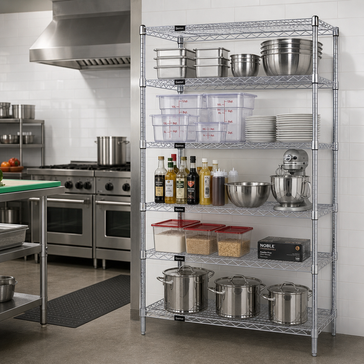 Product image #2 for Quantum 60"W x 14"D x 74"H Chrome-Plated Wire Shelving Starter Kit with 5 Shelves