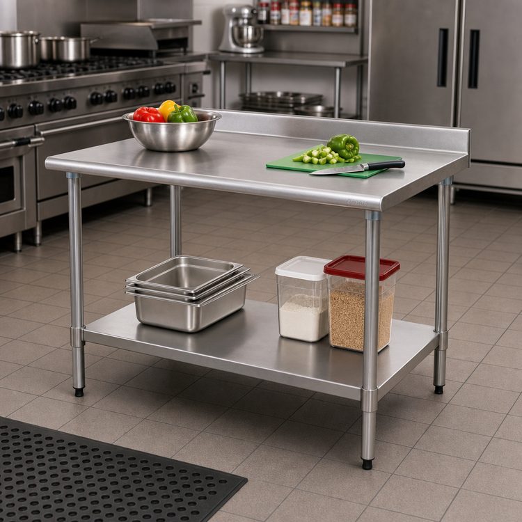 Product image #2 for BlendPort Budget Series 30 x 30 Inch Square 430 Stainless Steel Work Table with 4-1/2 Inch Backsplash and Undershelf