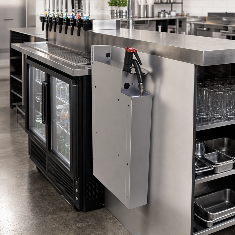 Product image #2 for Extra Deep Underbar Stainless Steel Soda Gun Holder with Integral Drip Pan