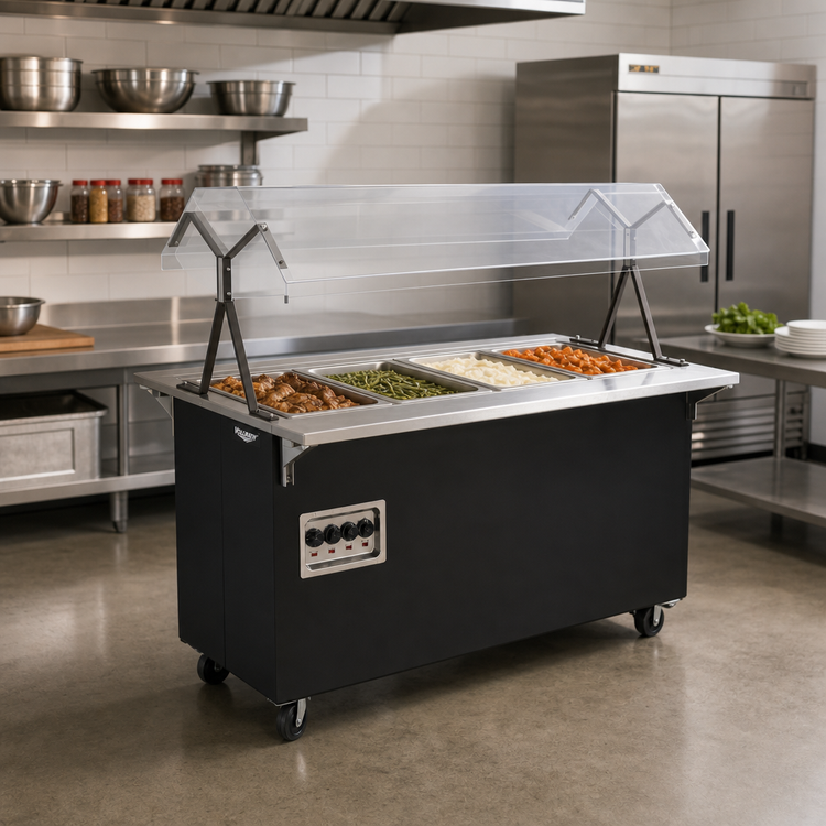 Product image #2 for Vollrath 2-Series Affordable Portable 4-Well Mobile Hot Food Station, Open Well, Enclosed Storage Base, 208-240V, Black