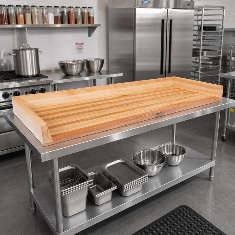 Product image #2 for John Boos 108-Inch x 24-Inch Edge Grain Maple Work Table Top with 4-Inch Coved Backsplash