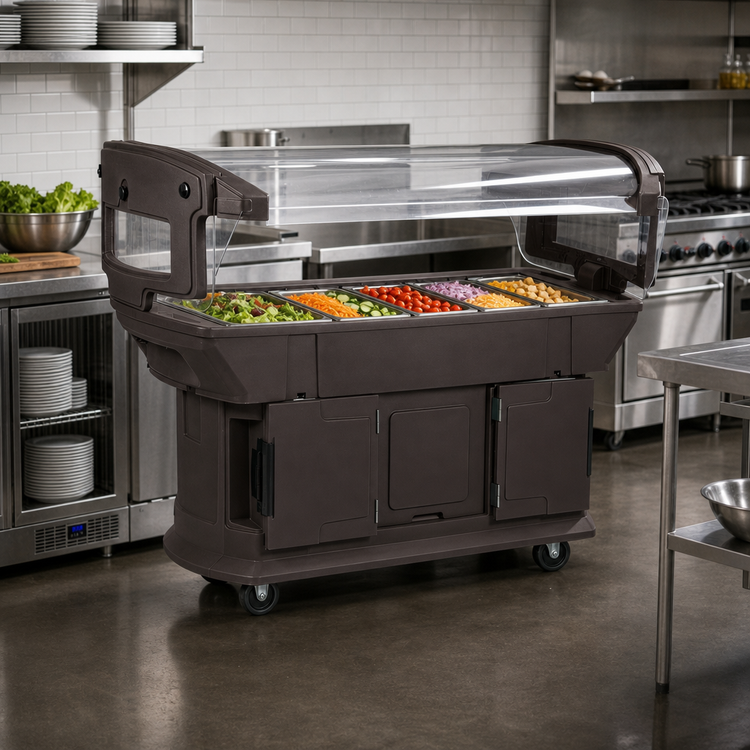 Product image #3 for Maximizer 6-Foot Mobile Ice-Cooled Food Bar with Tilting Acrylic Sneeze Guard, 6-Pan Capacity
