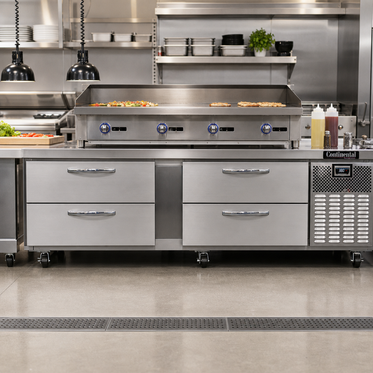 Product image #2 for Continental Refrigerator D84GN Two-Section 4-Drawer Refrigerated Griddle Stand