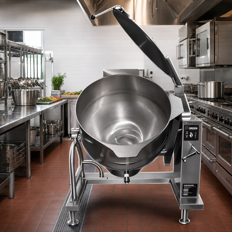 Product image #2 for Groen DH-80A 80-Gallon Gas Floor Model Tilting Steam Jacketed Kettle with Crank Tilt and Advanced Controls