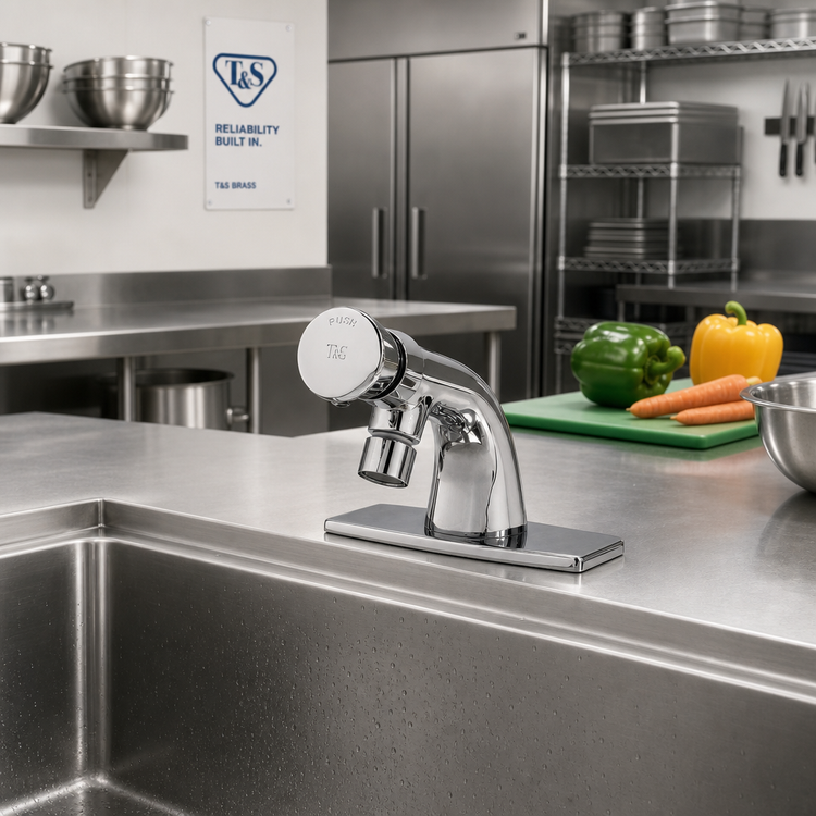 Product image #2 for T&S Brass Slow Self-Closing Push-Button Single-Inlet Faucet with Vandal-Proof Pins