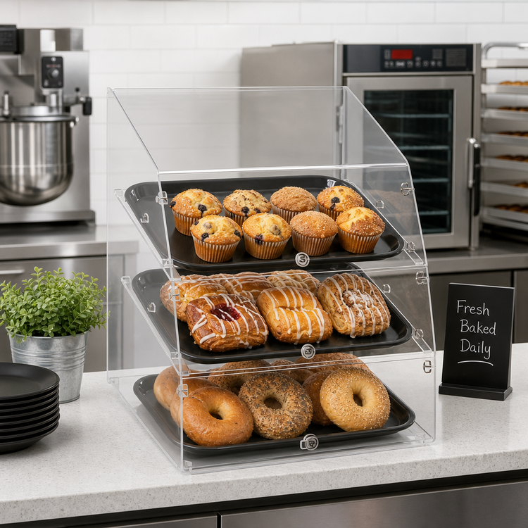 Product image #2 for Vollrath Countertop Curved-Front Non-Refrigerated Self-Service Acrylic Bakery Display Case with 3 Trays