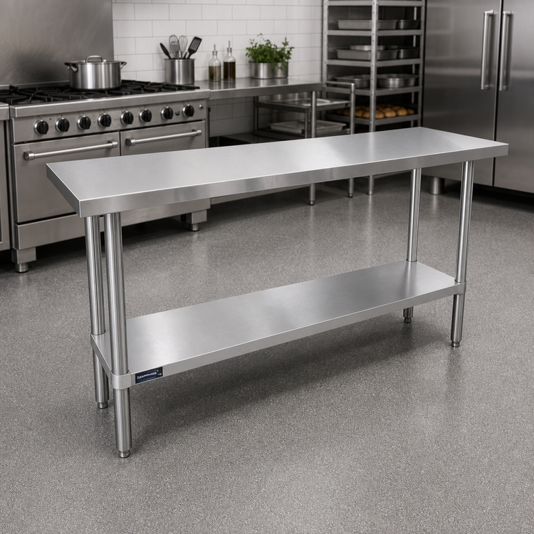 Product image #2 for Sapphire 60-Inch x 18-Inch 18/430 Stainless Steel Flat Top Worktable with Undershelf