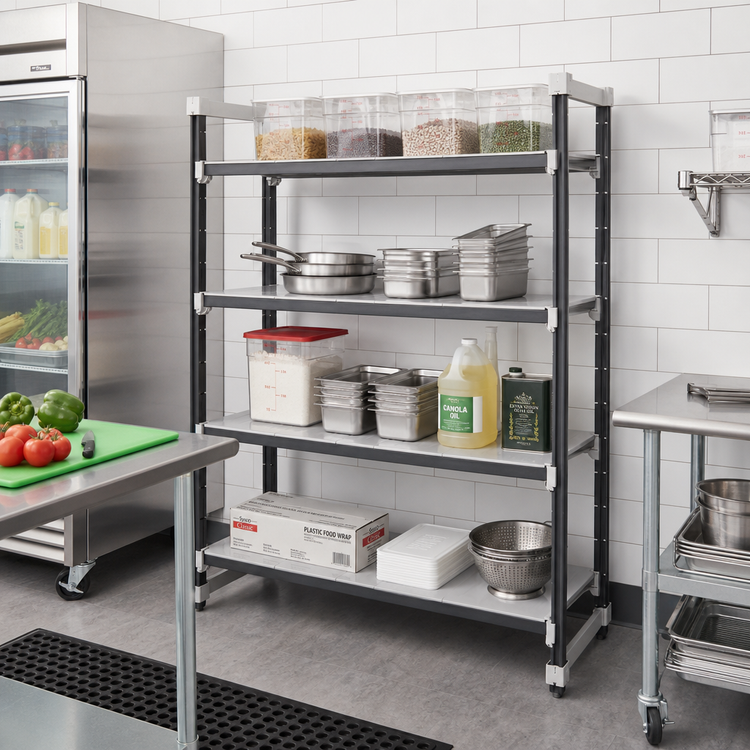 Product image #2 for Camshelving Elements XTRA 4-Tier Stationary Starter Shelving Unit, 60"W x 24"D x 64"H, Solid Shelves, Speckled Gray