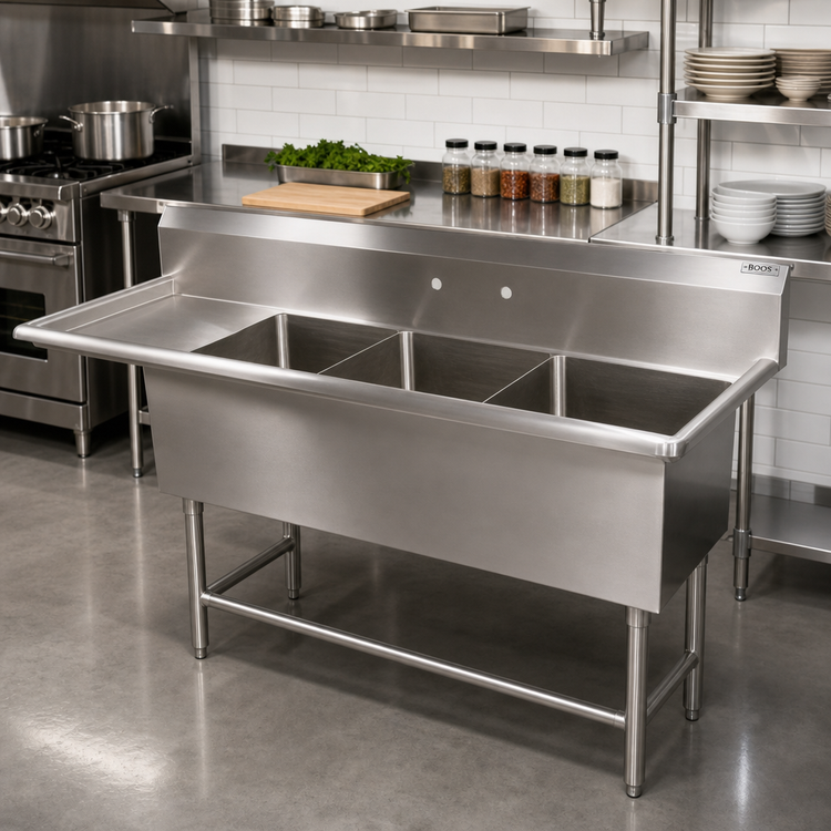 Product image #2 for John Boos Pro-Bowl 3-Compartment Sink with Left Drainboard, 18" x 18" x 12" Bowls