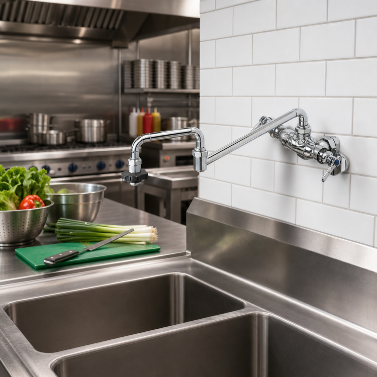 Product image #2 for T&S B-0599-CR Double Pantry Wall-Mount Mixing Faucet: 18-Inch Double-Joint Swing Nozzle, Adjustable 1/2-Inch NPT Inlets
