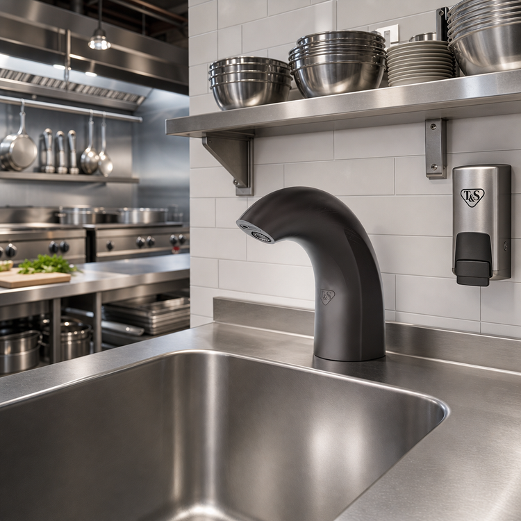 Product image #2 for T&S Brass WaveCrest Touchless Lavatory Faucet with Compact Cast Spout, Single Hole Deck Mount, Matte Black, 0.5 GPM