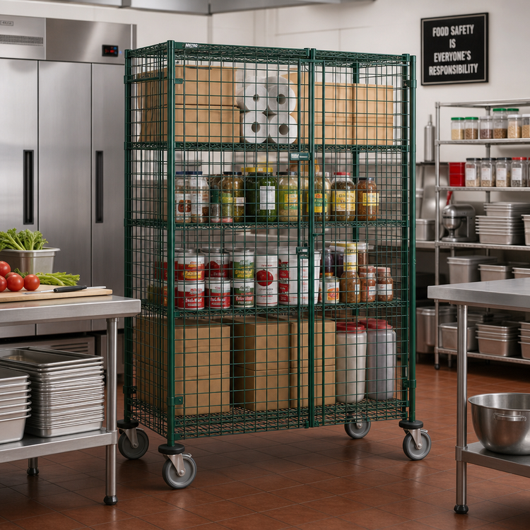 Product image #2 for Metro Super Erecta Mobile Wire Security Cage with Epoxy-Coated Green Finish, 50-1/2 x 28-1/16 x 68-1/2 Inches