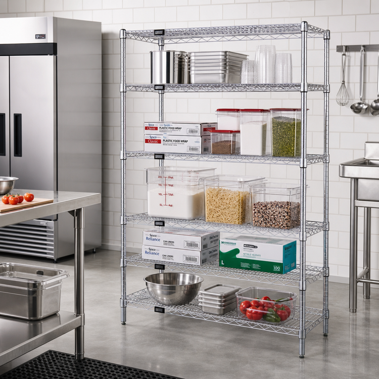Product image #2 for Quantum Chrome Plated Wire Shelving Starter Kit with 5 Shelves, 60"W x 30"D x 63"H
