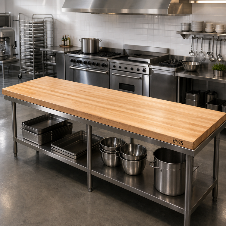 Product image #2 for John Boos Boos Block 96-Inch x 27-Inch x 3-Inch Edge Grain Maple Kitchen Countertop, Varnique Finish