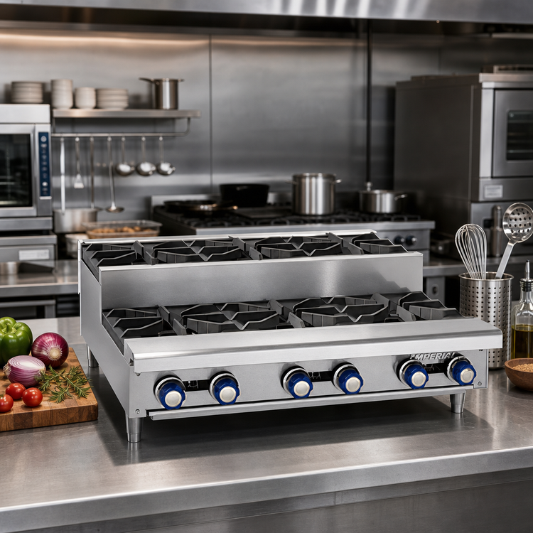 Product image #2 for Imperial 24-Inch Gas Countertop Hot Plate with 2 Open Burners and 2 Step-Up Burners