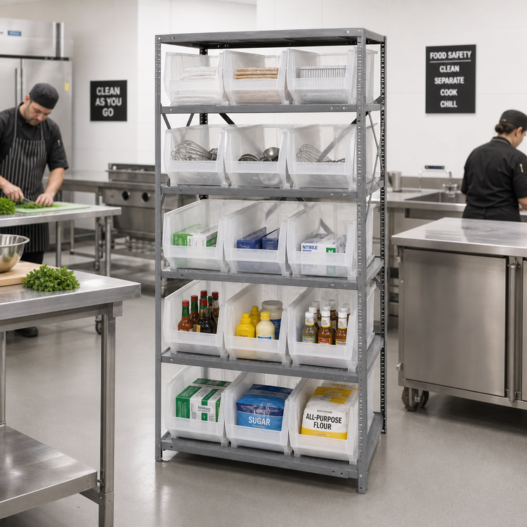 Product image #2 for Quantum Heavy-Duty Stationary Galvanized Wire Shelving Unit, 24 x 36 x 75 Inches, with 8 Shelves and 15 Clear Bins