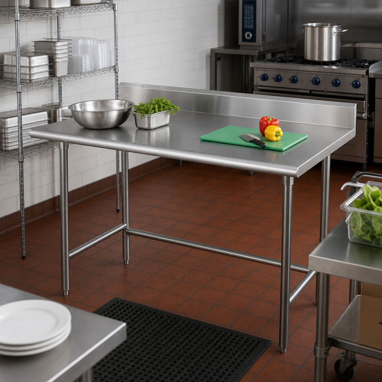 Product image #2 for Advance Tabco Special Value 84-Inch x 30-Inch Open Base Work Table with 5-Inch Backsplash