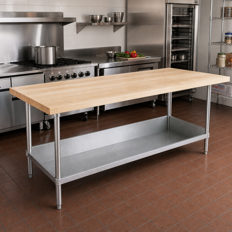 Product image #2 for Advance Tabco 72-Inch x 30-Inch Maple Top Work Table with Adjustable Undershelf and Galvanized Base