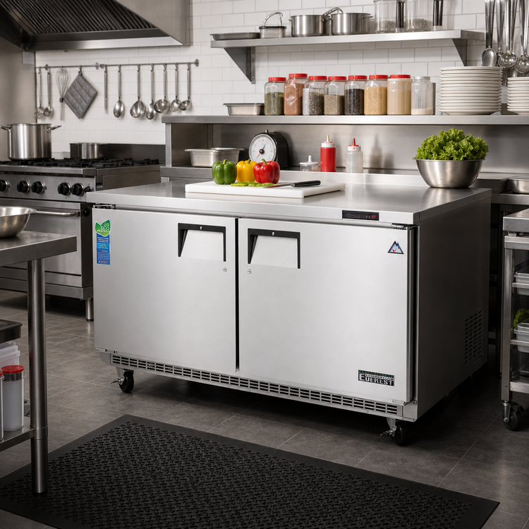Product image #2 for Everest Refrigeration Two-Section Undercounter/Worktop Freezer, 59-1/4 Inch W, 18 Cu. Ft., Solid Doors