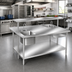 Thumbnail image #2 for Advance Tabco 144 x 48-Inch 14-Gauge 304 Stainless Steel Work Table with Open Base and Bullet Feet