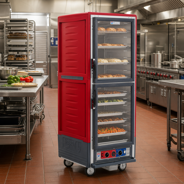 Product image #2 for Metro C5 3 Series Single-Section Mobile Full-Height Heated Holding and Proofing Cabinet with Dutch Clear Doors and Fixed Wire Slides