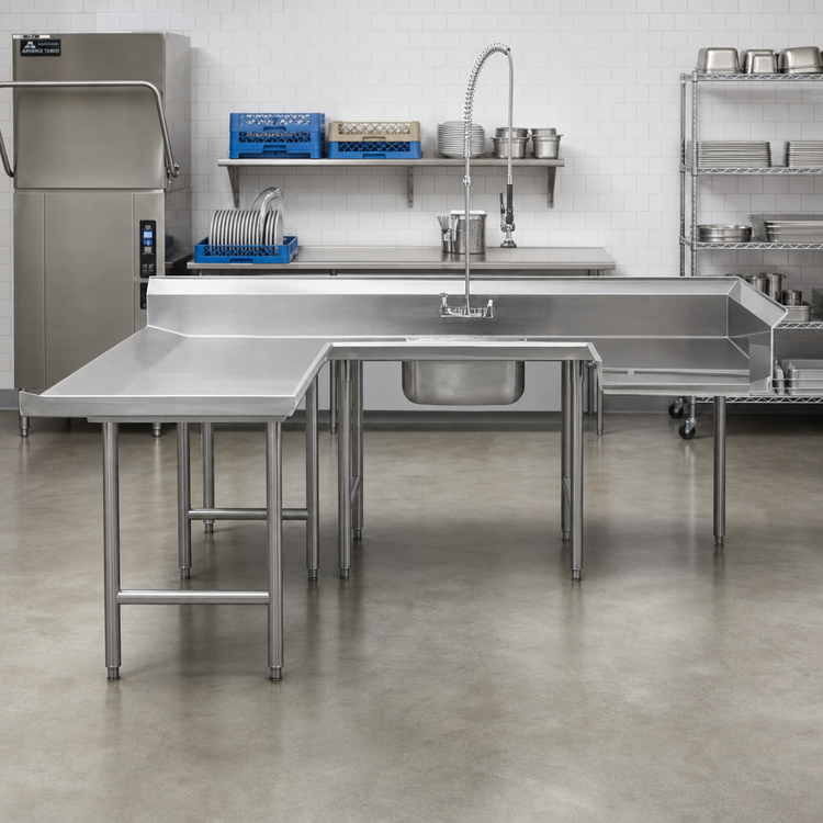 Product image #2 for Advance Tabco U-Shaped Soiled Dish Table with Pre-Rinse Sink and Landing, Left-Attach, 108 x 84 Inches